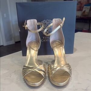 Vince Camuto Gold Metallic Heels Ankle Strap